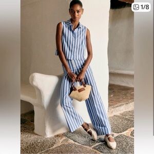 Sézane Fausto trouser in blue and white stripe size 34 (US 2)